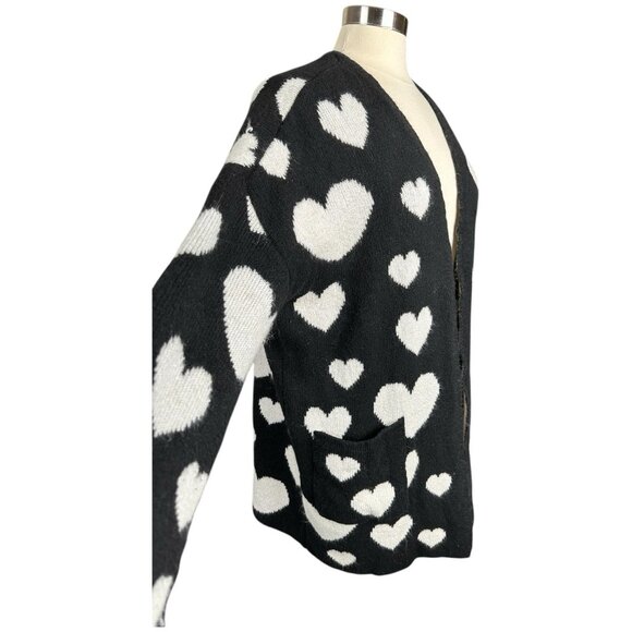Maeve Anthropologie Sweater Womens XS Cardigan hearts black white open casual - Picture 7 of 15